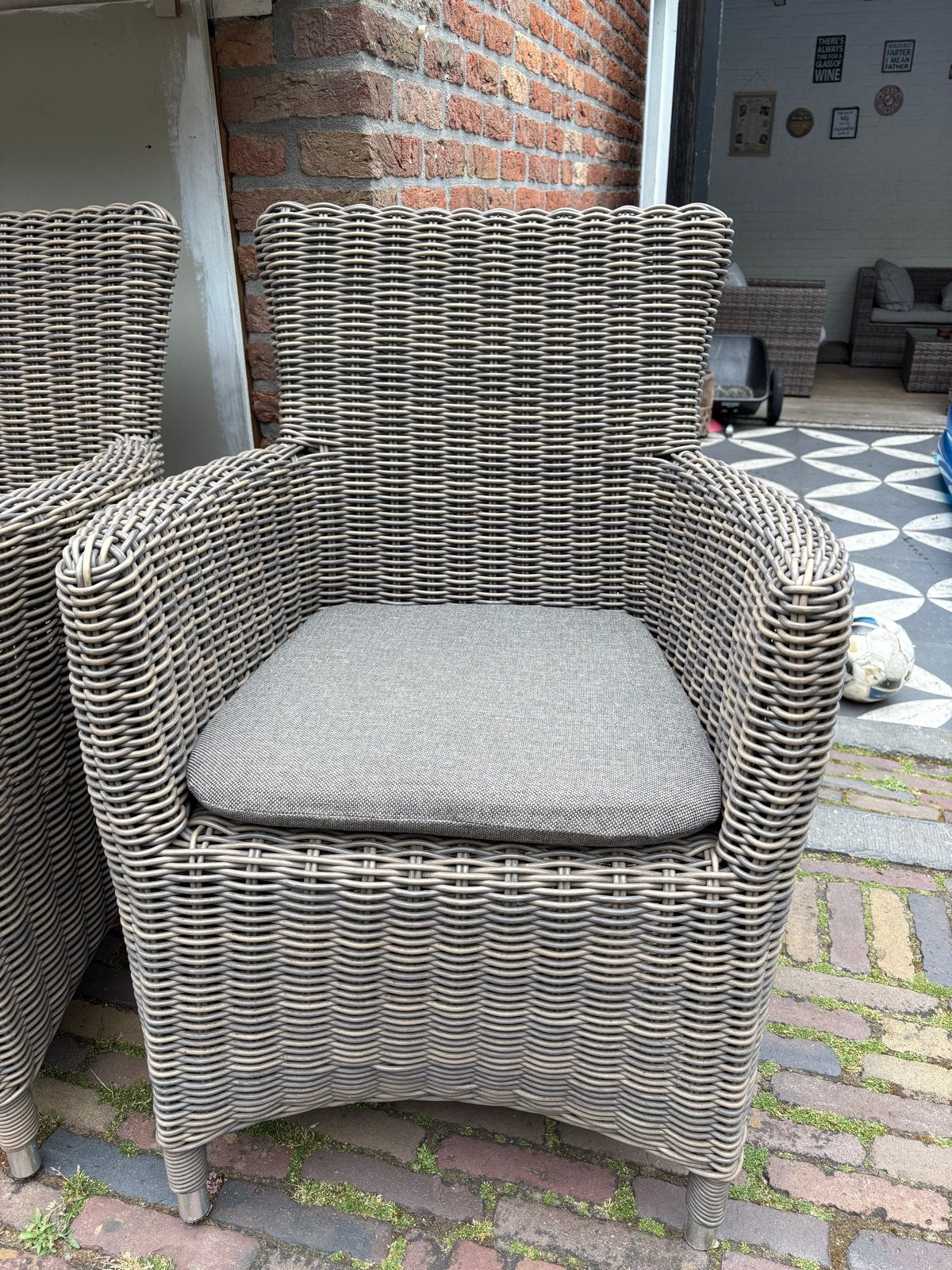 4 Wicker tuinstoelen met kussens - Unique Living Outdoor, Tuin en Terras, Tuinstoelen, Ophalen, Gebruikt, Wicker