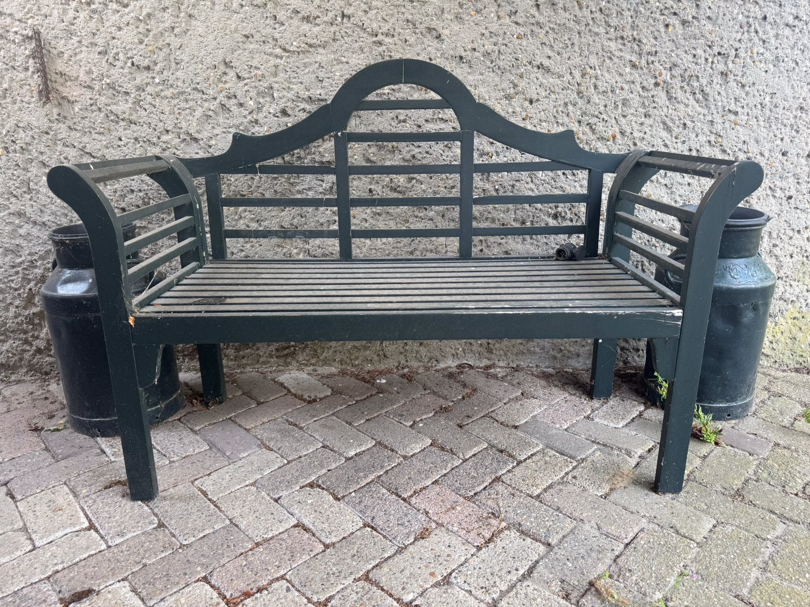 Vintage Brocante Houten Franse stationsbank parkbank, Ophalen, Zo goed als nieuw