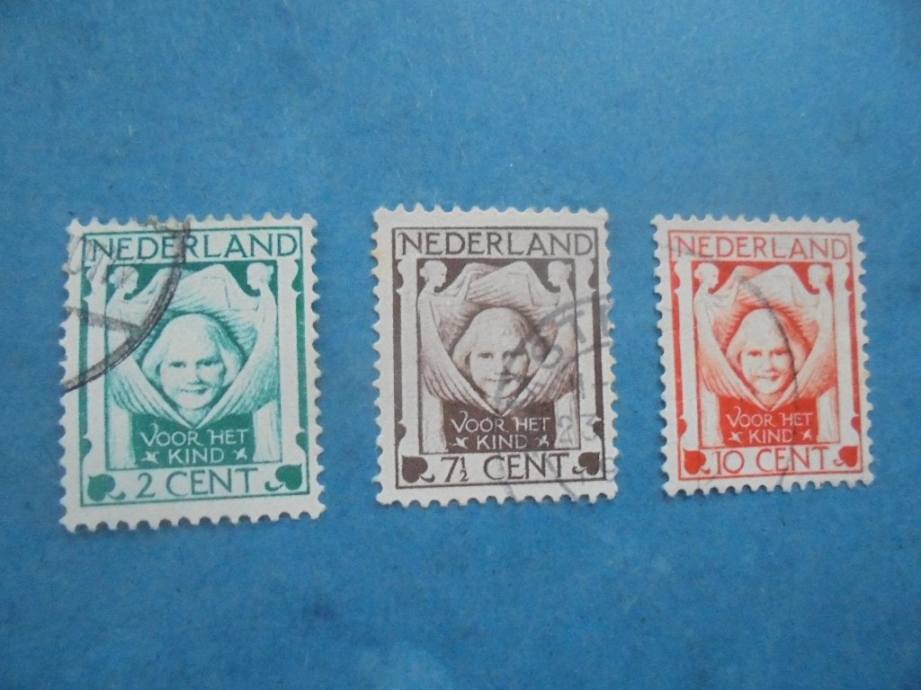 3 postzegels Nederland 1924, serie Kinderzegels, Ophalen of Verzenden, T/m 1940, Gestempeld