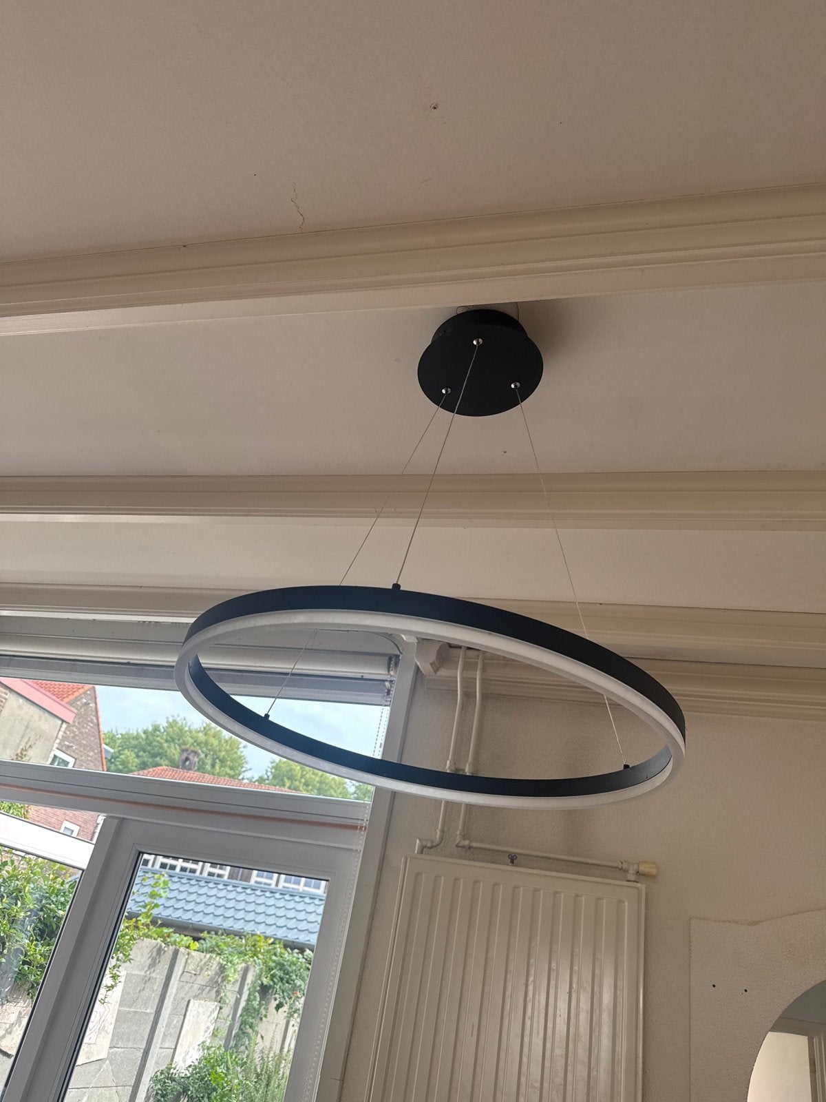 Loft LED Hanglamp Ring - Zwart/Wit Design, Ophalen, Zo goed als nieuw, Metaal, Overige fittingen