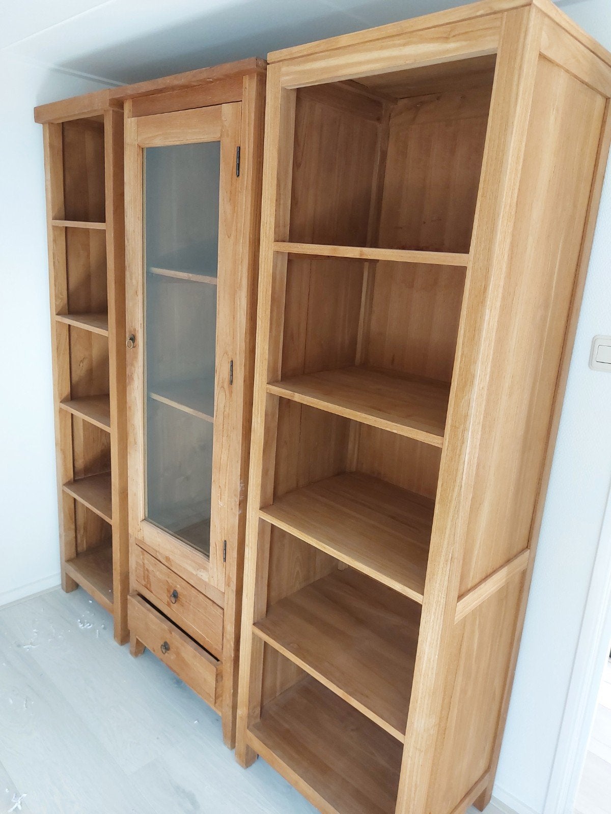 3 soorten Teakhouten Kasten - Boekenkast en Vitrinekast!!!, Ophalen, Met deur(en), 150 tot 200 cm, Teakhout