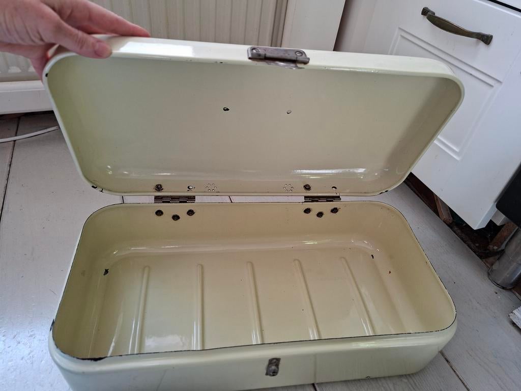 Vintage Broodtrommel - Crèmekleurig Emaille, Ophalen of Verzenden