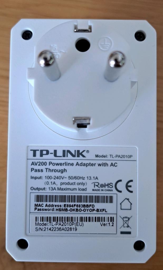 TP-Link AV200 Powerline Adapter 2x met AC Pass Through, Ophalen of Verzenden, Gebruikt, TP-Link