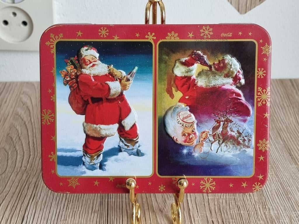 Mooi Vintage Kerst Blik voor 2 Decks Kaarten van Coca Cola, Verzenden, Zo goed als nieuw, Overige, Overige merken