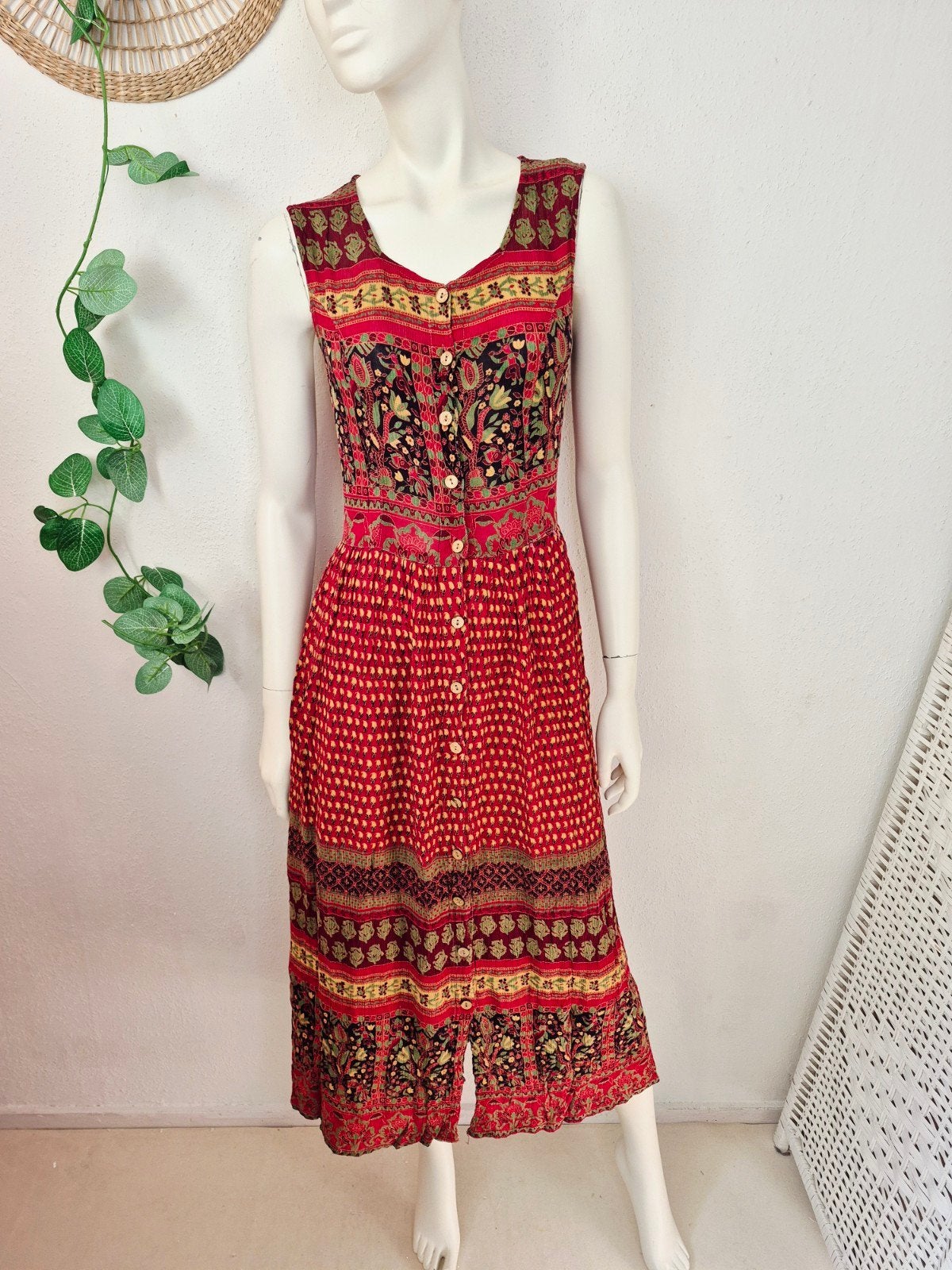 Vintage crinkle India jurk met striklint S/M, Kleding | Dames, Jurken, Maat 38/40 (M), Ophalen of Verzenden, Zo goed als nieuw