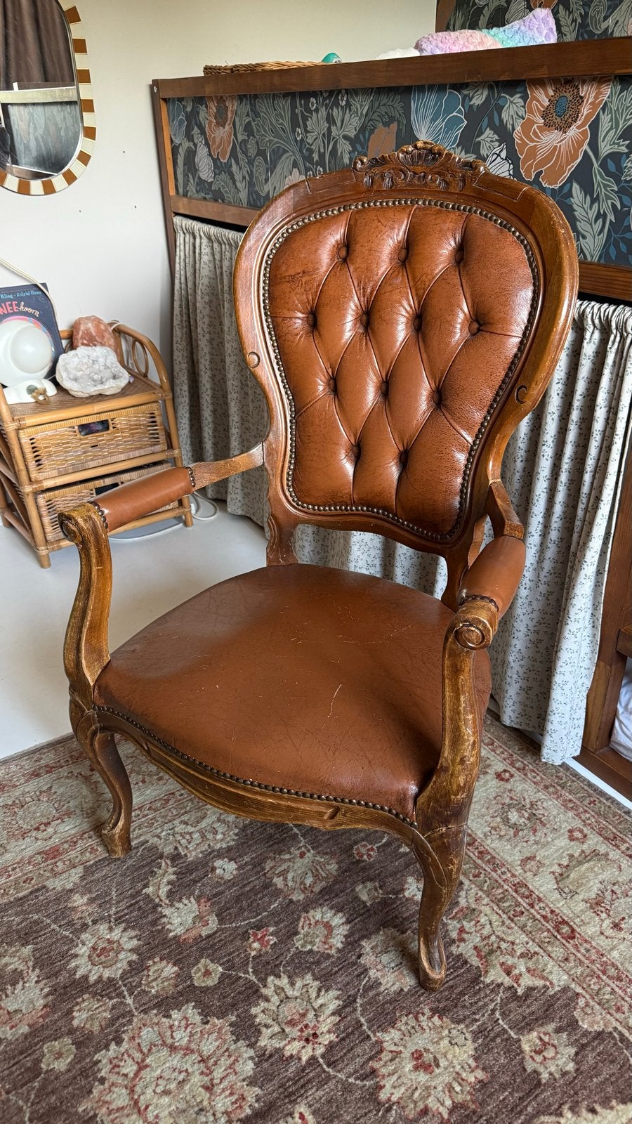 Antieke Queen Anne fauteuil met leer, Ophalen