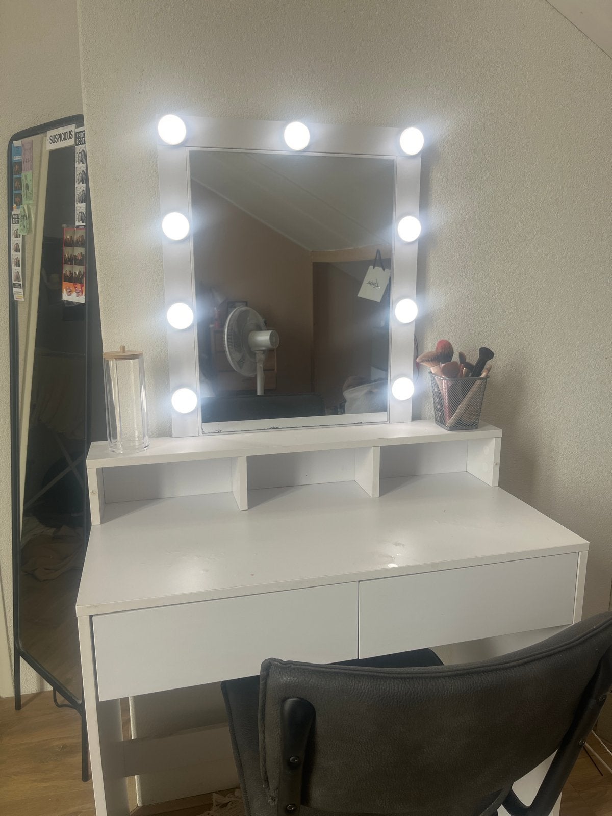 Witte make-up tafel met spiegel en verlichting, Ophalen, Gebruikt, 100 tot 150 cm, 50 tot 100 cm