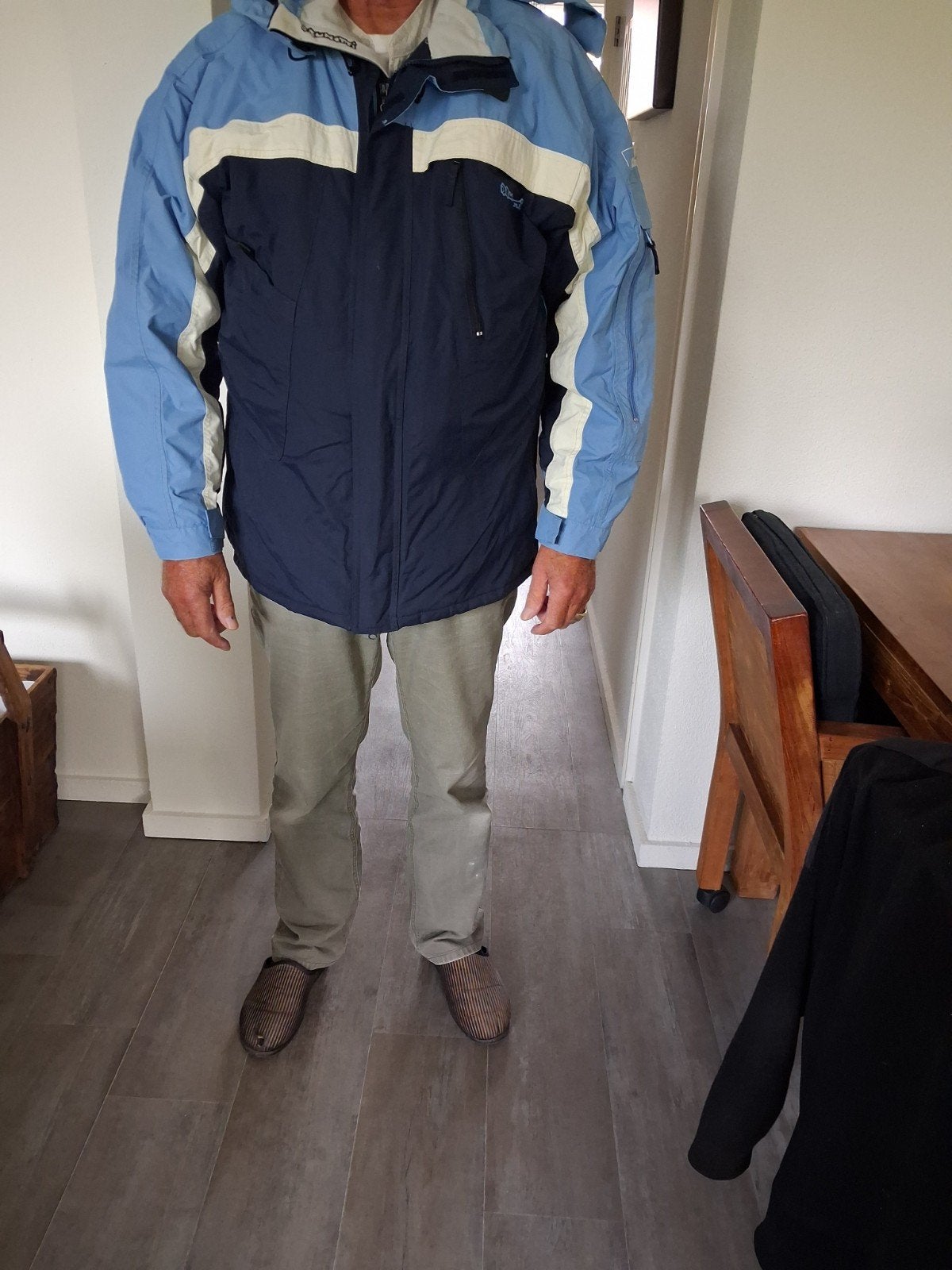 Heren winterjas blauw/beige - Maat L, Ophalen, Maat 52/54 (L), Onbekend, Blauw