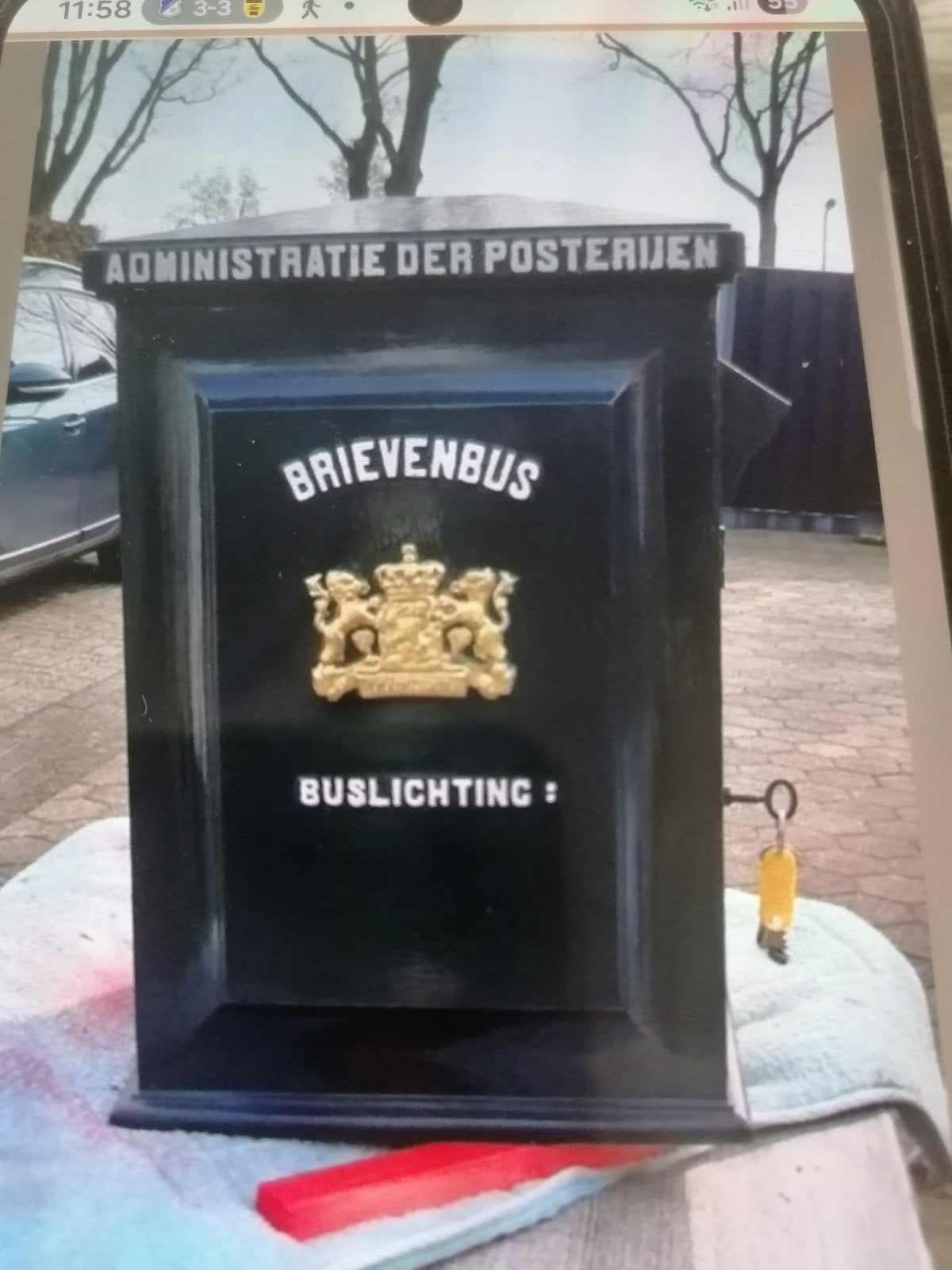 Antieke gietijzeren PTT brievenbus met orginele slot., Ophalen