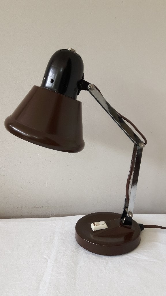 Vintage  HALA tafellamp met knikarm, kleur bruin, Bureaulamp, Vintage, Zo goed als nieuw, Zwart