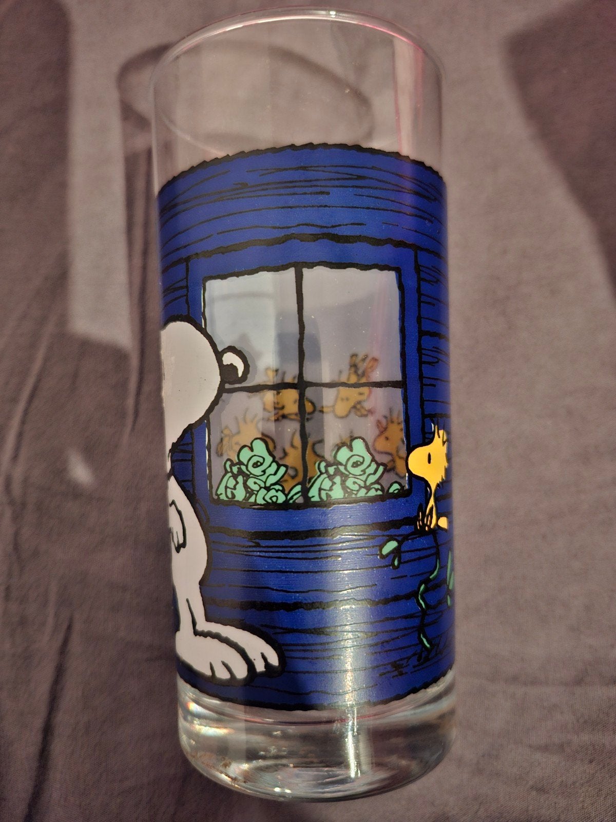 Vintage Snoopy glas - Peanuts verzamelobject, Vintage, Blauw, Ophalen of Verzenden, Zo goed als nieuw