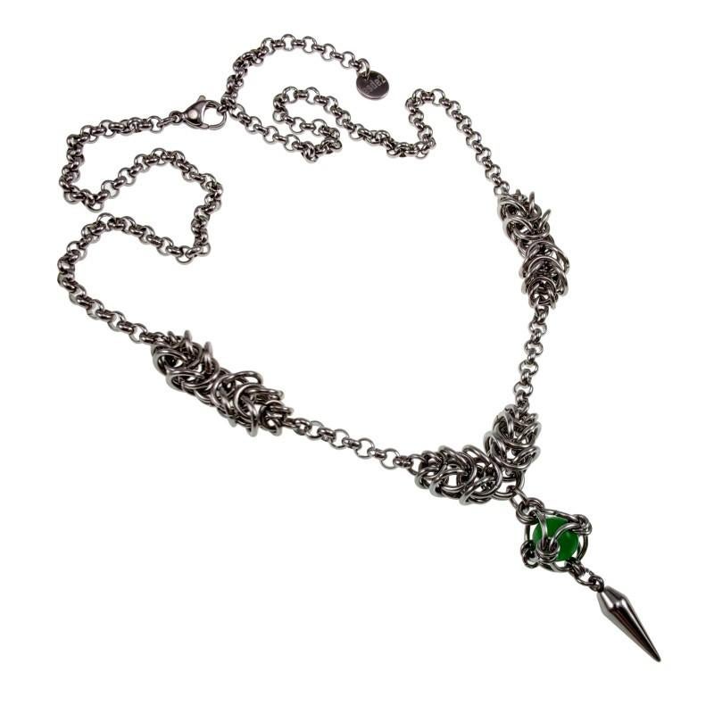 Dames RVS Ketting Groene Kattenoog Steen en Speerpunt Hanger, Overige materialen, Verstelbaar, Birgitta-Gracht 33, 6465 EL Kerkrade, Nederland