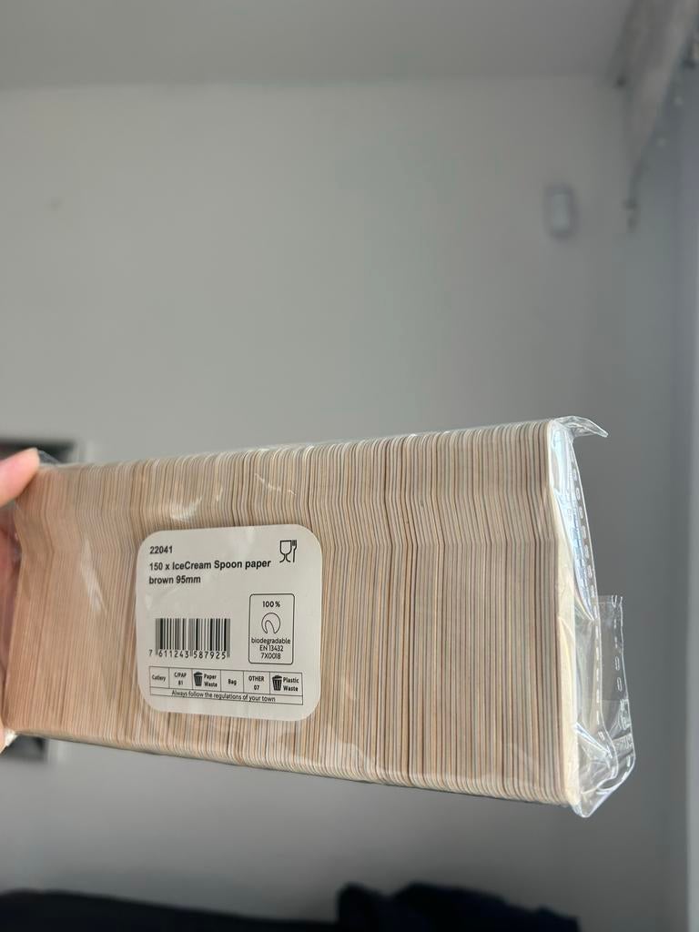 150 papieren ijslepels nieuw, Ophalen of Verzenden, Nieuw, Overige materialen, Los bestek
