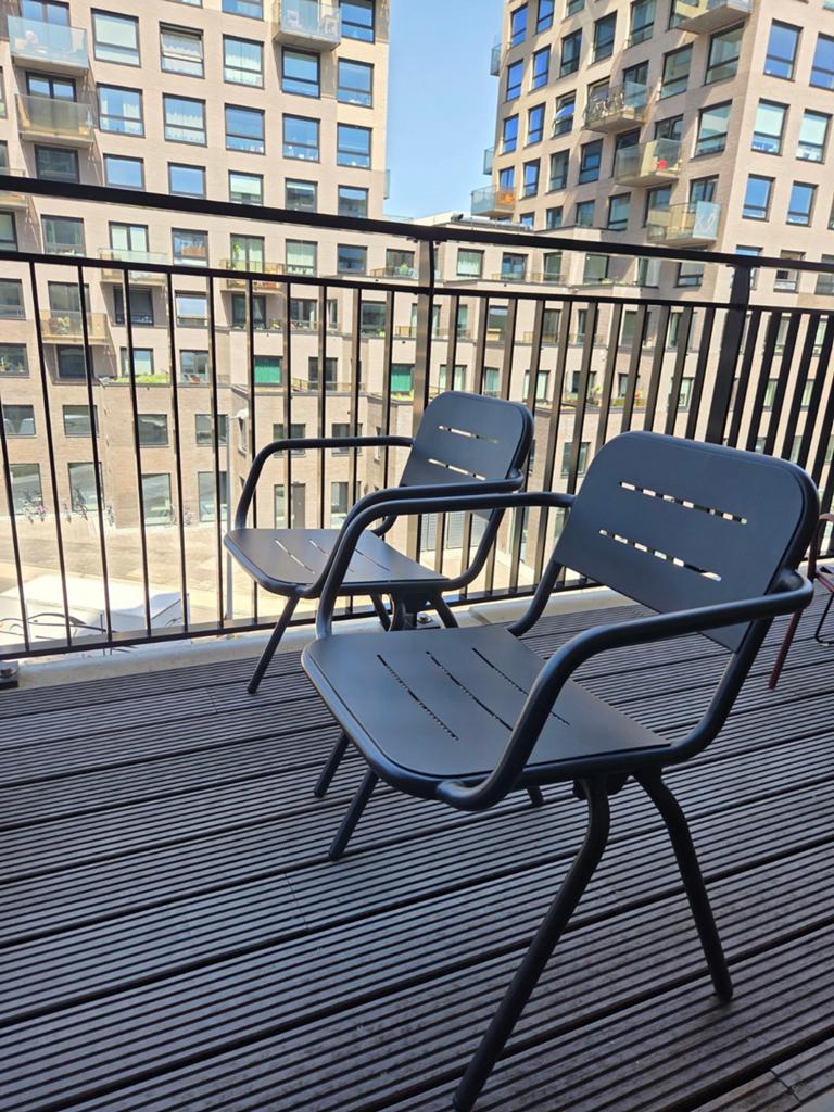 Woud Deense tuinstoelen (set van 4) - Antraciet metaal, Tuin en Terras, Tuinstoelen, Gebruikt, Metaal, Ophalen