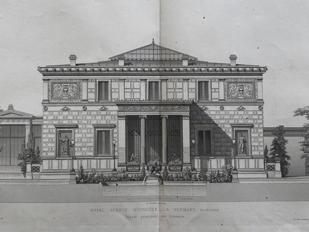 3 gravures 1867 - Pompeiaans Huis Parijs - Prince Napoleon, 1800 - 1899, Verzenden, Architectuur, Origineel