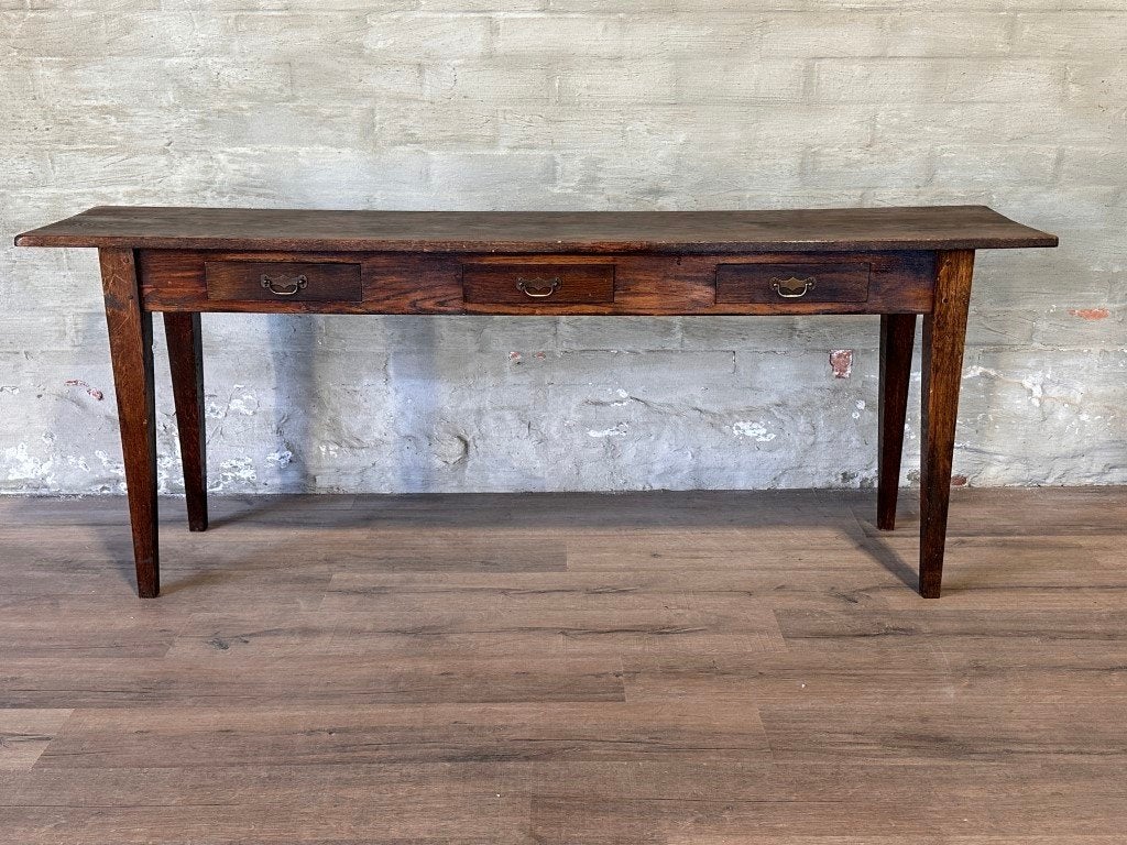 Franse sidetable met 3 lades - 200 x 44 cm + 78 cm hoog, Eikenhout, Ophalen of Verzenden, 150 tot 200 cm, Landelijk
