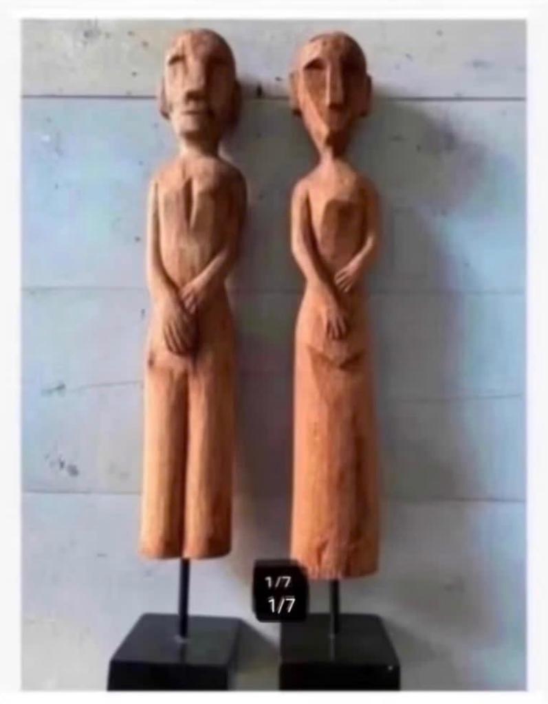 2 houten XL beelden, Indonesisch echtpaar, op voet, Ophalen of Verzenden