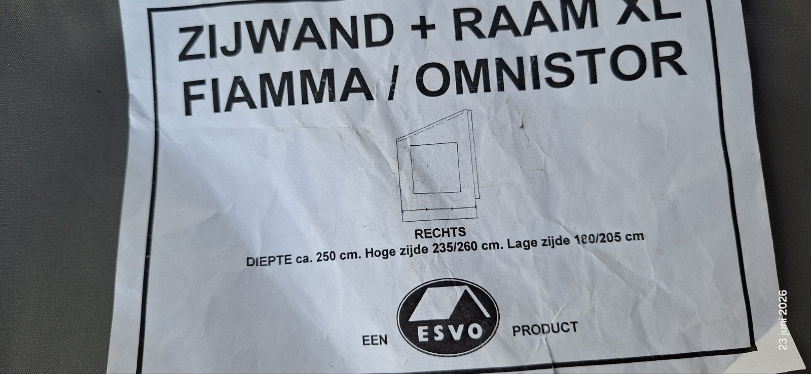 Zijwand +Raam XL Rechts Fiamma/Omnistor, Caravans en Kamperen, Ophalen, Nieuw