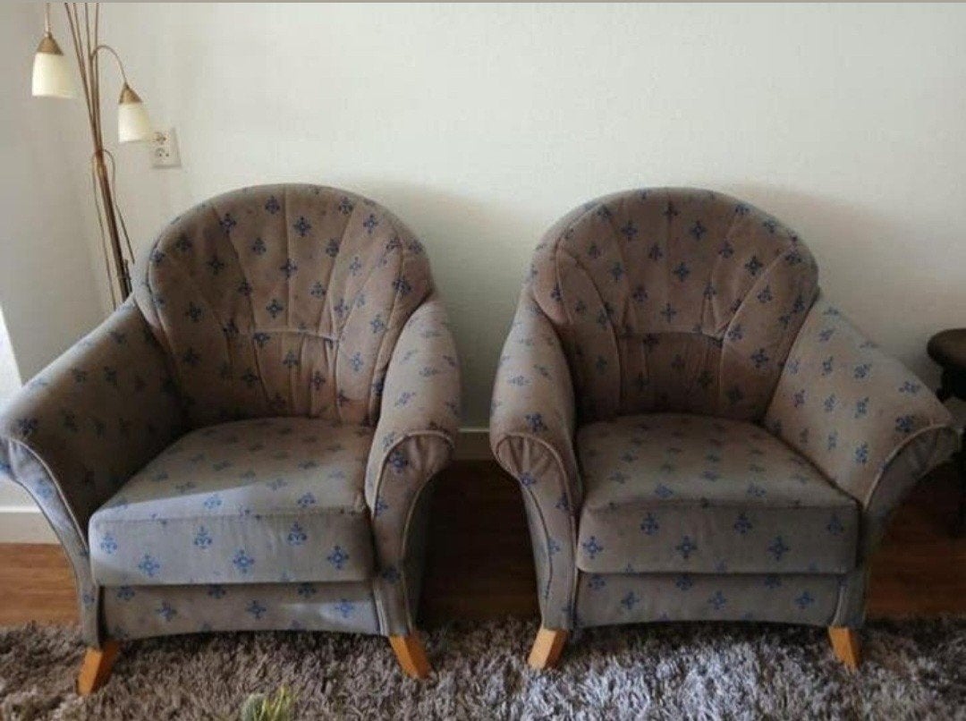 Twee fauteuils #gratis af te halen#, Ophalen, Gebruikt, Minder dan 75 cm, Stof