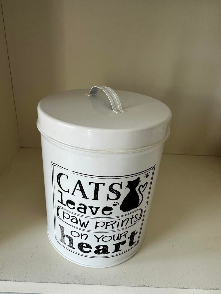 Blik met katten print - 16 cm hoog, 13 cm doorsnede, Ophalen of Verzenden, Gebruikt, Dier