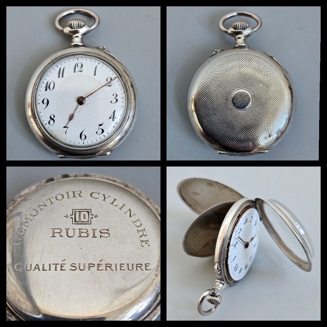 antiek zilver,  dames zakhorloge Remontoir 10 rubis, loopt, Ophalen of Verzenden, Zilver