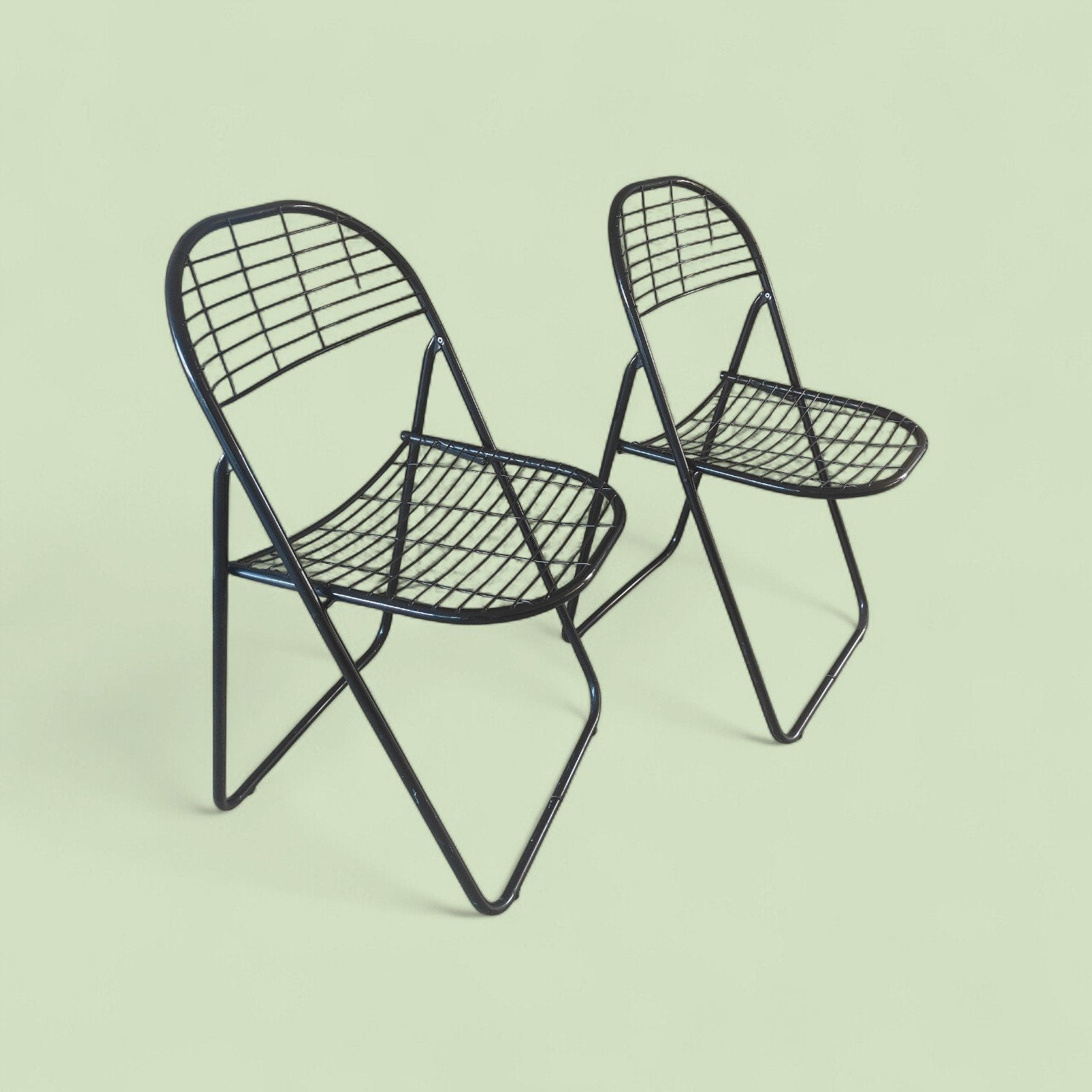 set van 2 vintage ikea Skålbo draadstoelen klapstoel, Ophalen, Zwart, Metaal, Artifort gispen dutch design