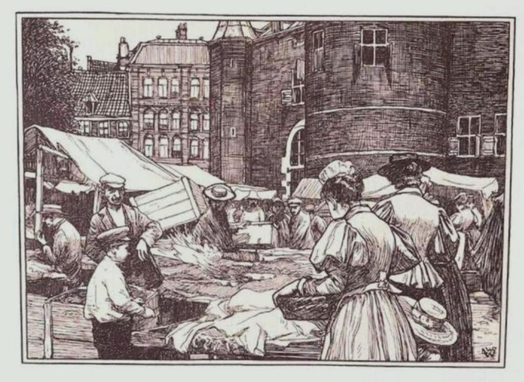 De Nieuwmarkt  ... Amsterdam  ..., Antiek en Kunst, Kunst | Tekeningen en Foto's, Ophalen of Verzenden