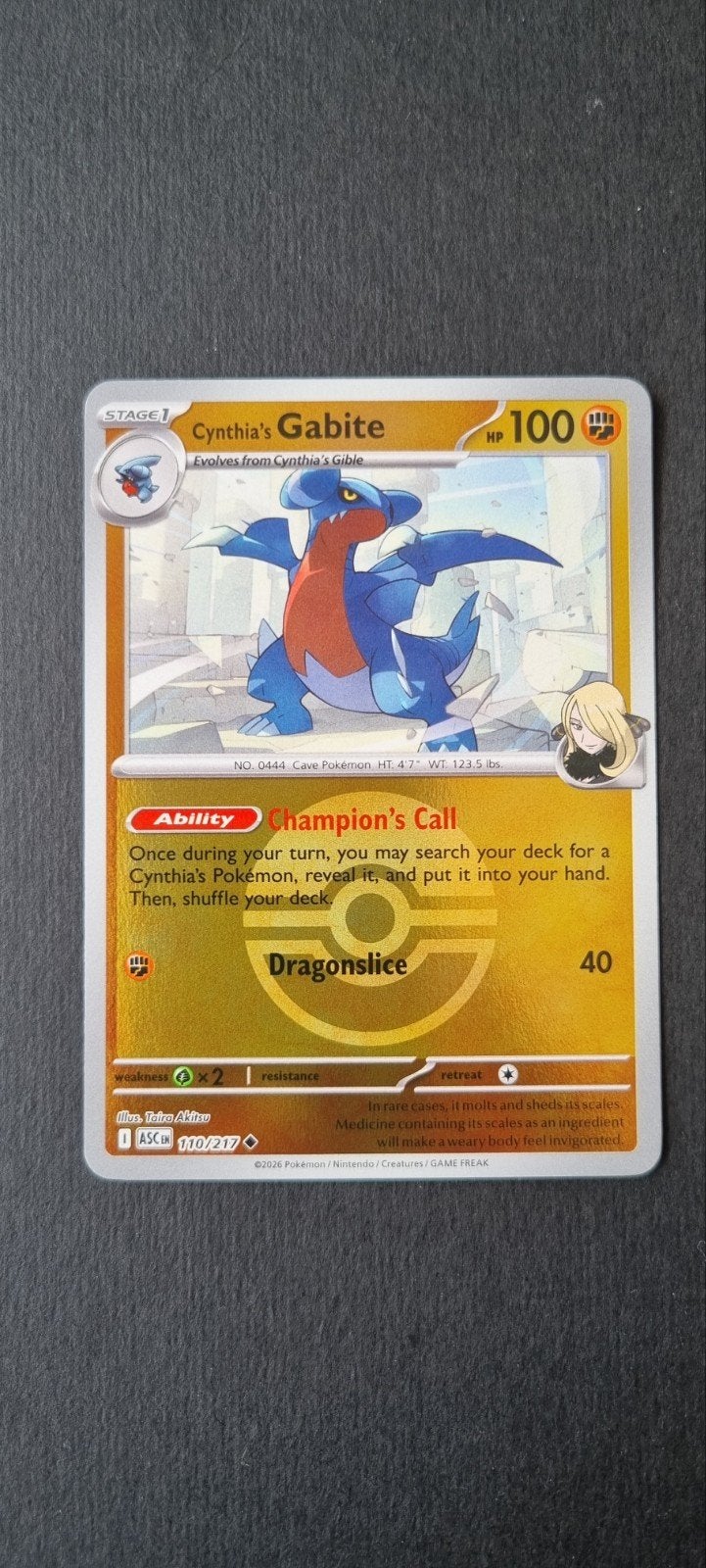 Cynthia's Gabite Pokeball XASC 110/217, Ophalen of Verzenden, Zo goed als nieuw, Losse kaart