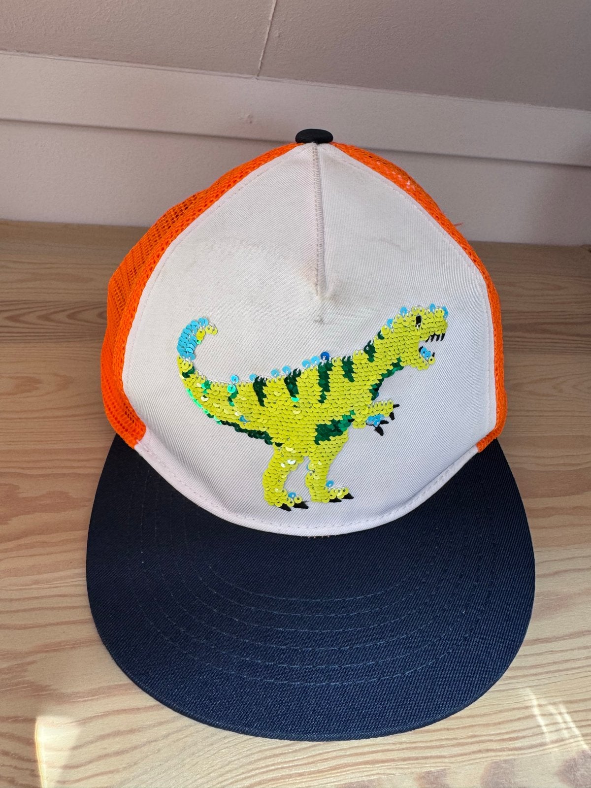 Stoere kinderpet met omkeerbare dinosaurus pailletten, Ophalen of Verzenden, Gebruikt, Jongetje of Meisje, Pet