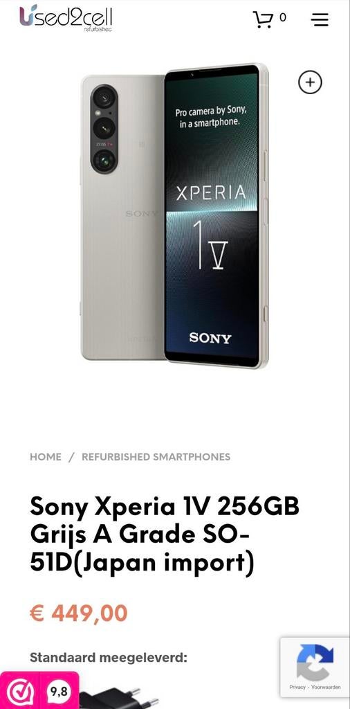 Sony Xperia 1V 256GB Grijs A Grade, Ophalen of Verzenden, Zo goed als nieuw, 6 megapixel of meer