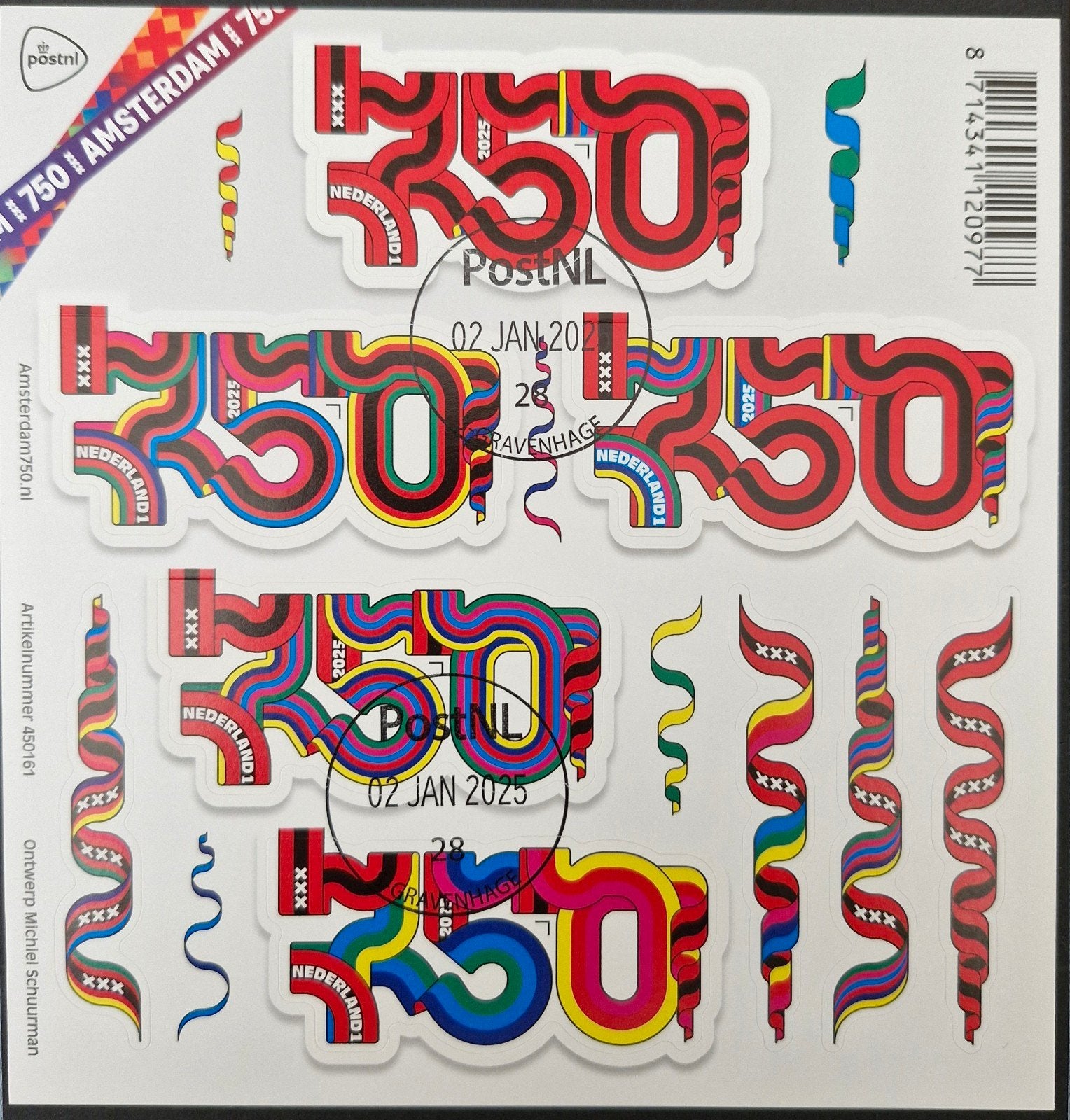 VEL 750 jaar Amsterdam gestempeld 2025, Verzenden, Na 1940, Gestempeld