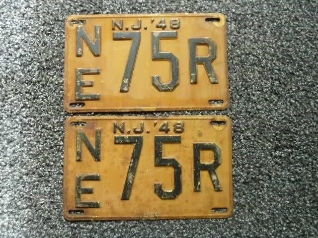 Paar License plates / kentekenplaten New Jersey 1948 USA, Verzenden, Gebruikt, Auto's