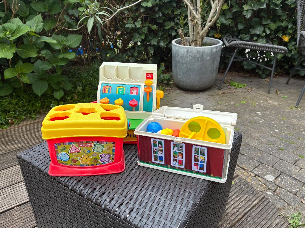 3x fisher price (kassa, blokken, school), Kinderen en Baby's, Speelgoed | Fisher-Price, Ophalen of Verzenden, Gebruikt, Speelset