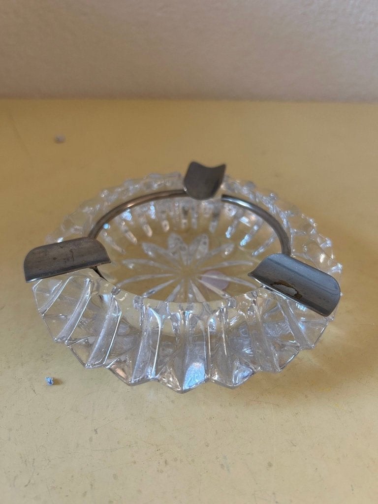 Vintage Kristallen Asbak met Verzilverde Sigarenhouder, Ophalen of Verzenden
