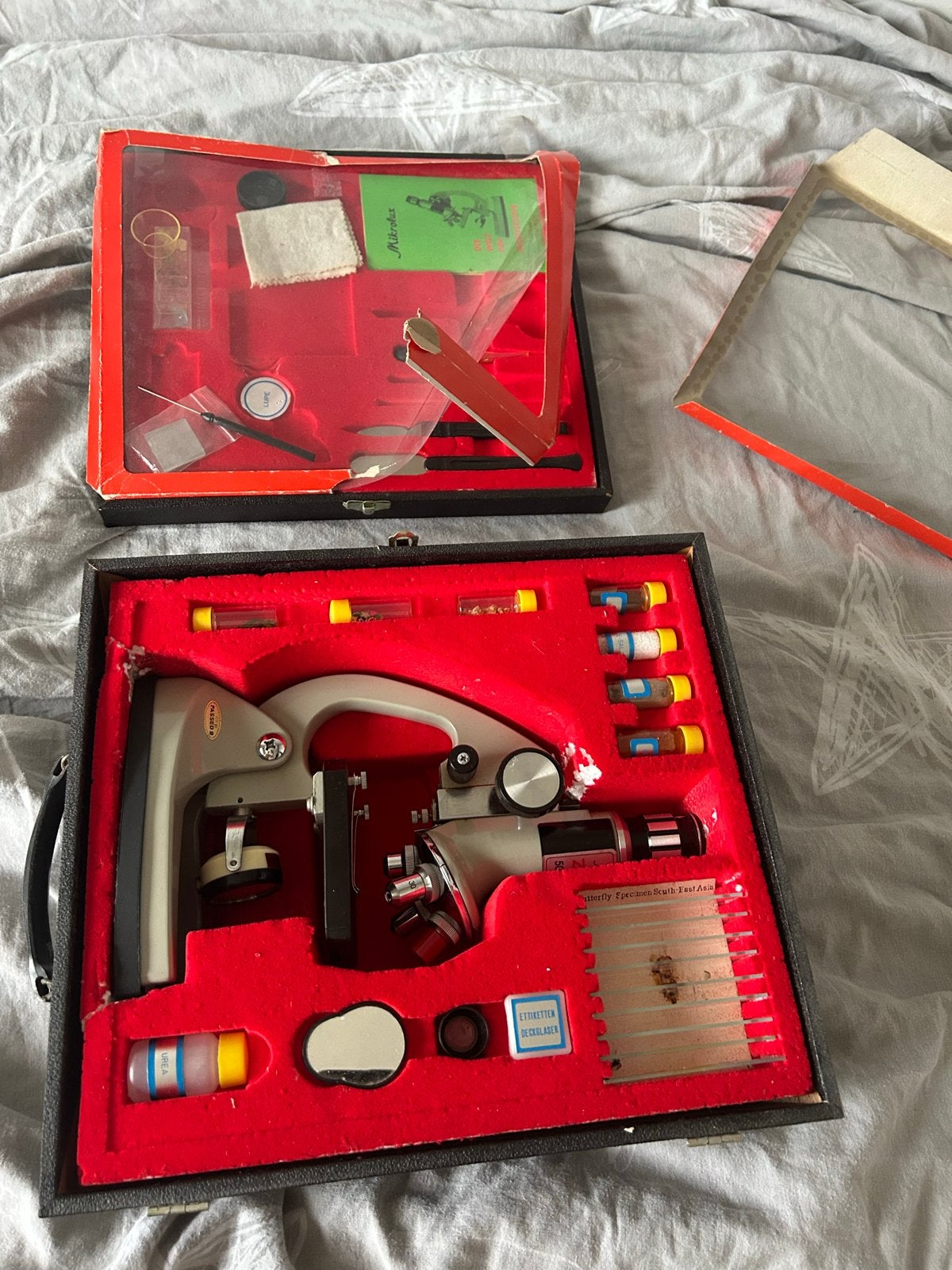 Vintage Mikrolux Zoom Microscoop 50x-1200x met accessoires, Ophalen, Gebruikt, 1000x of meer, Biologische microscoop