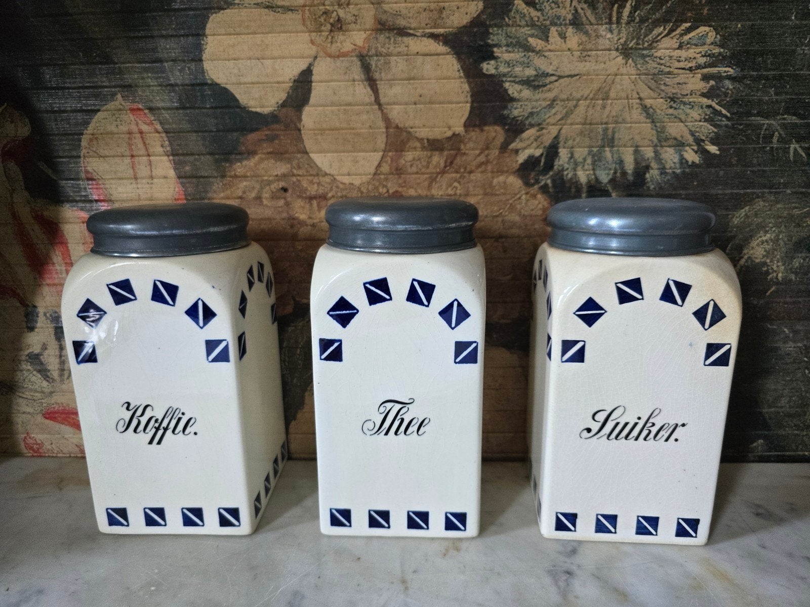 Antieke koffie thee suiker potten, Ophalen of Verzenden
