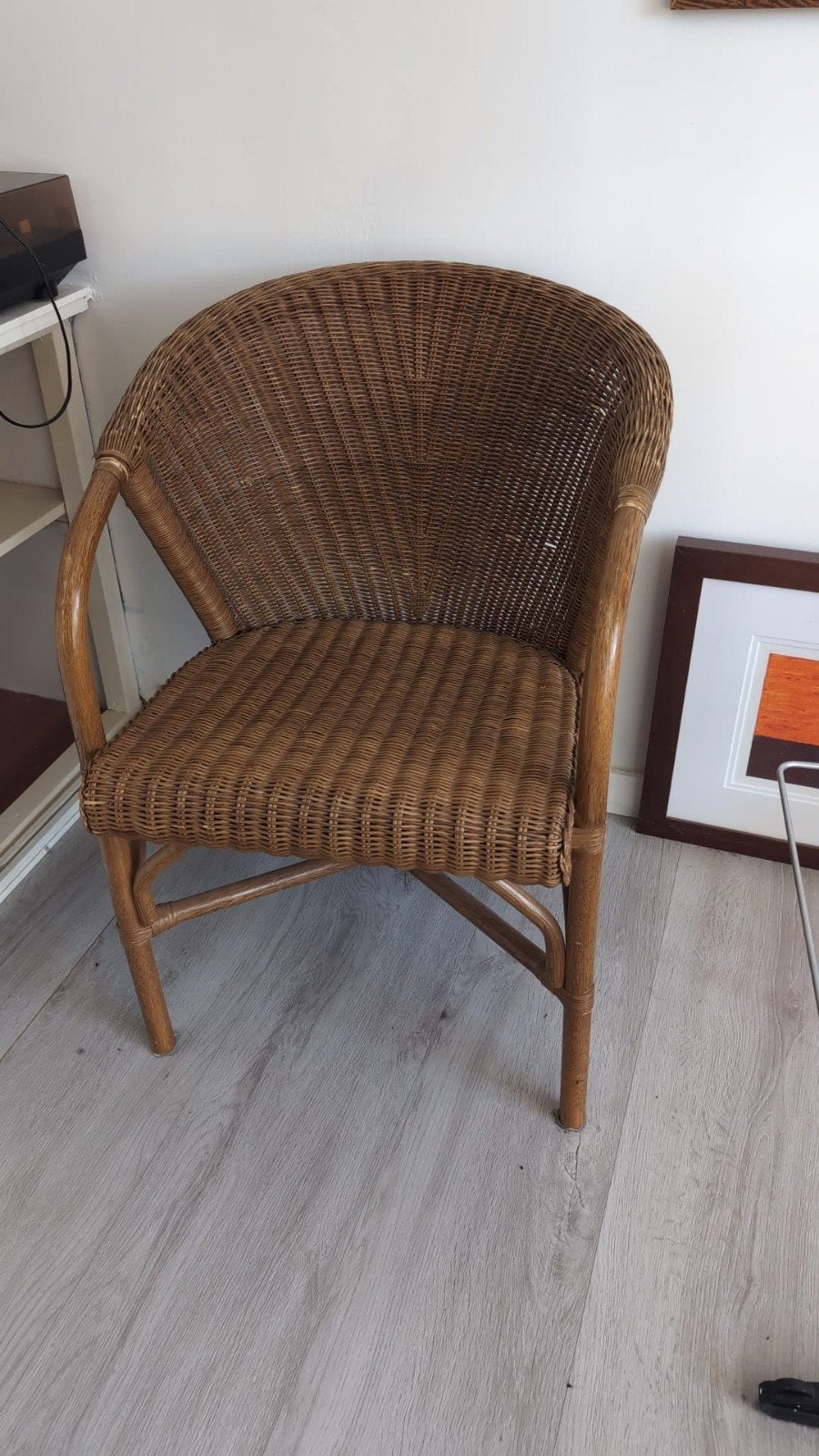 Rotan stoel - Vintage rieten fauteuil, Ophalen, Gebruikt, Bruin, Riet of Rotan