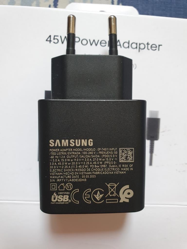 Samsung oplader 45w met kabel, Telecommunicatie, Mobiele telefoons | Telefoon-opladers, Ophalen of Verzenden, Nieuw, Samsung