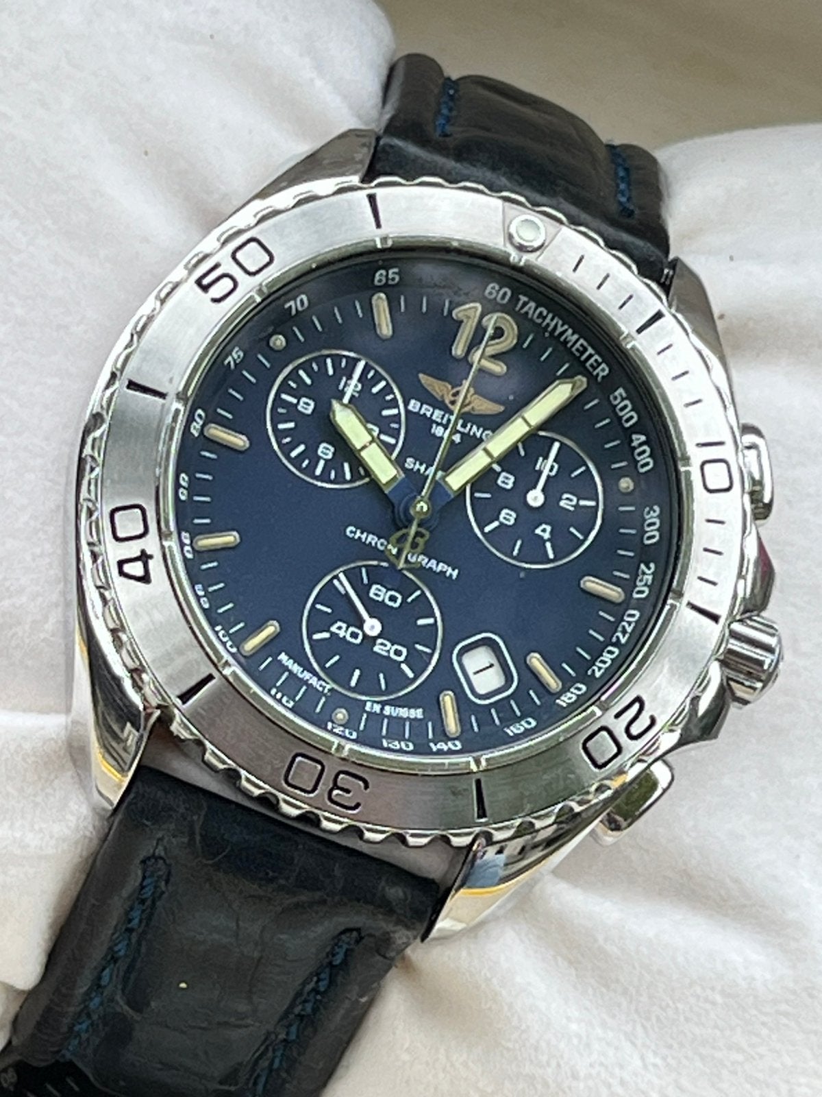 Breitling Shark Chrono full set 42mm, Ophalen, Gebruikt, Leer