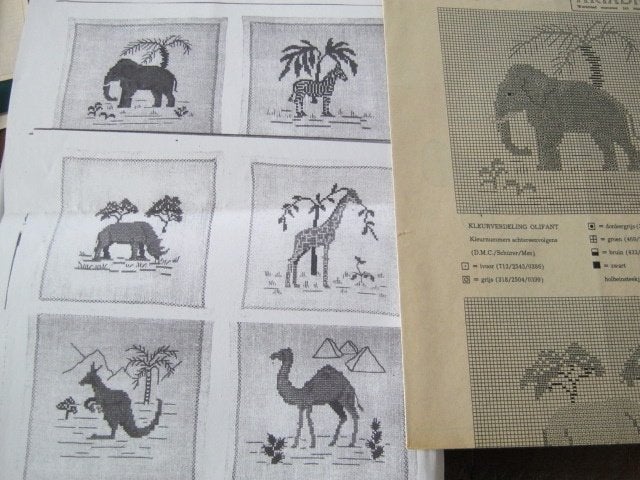 Borduurpatroon  Dieren Olifant - Giraf - Kameel  nr 620 do, Verzenden, Zo goed als nieuw, Handborduren, Patroon