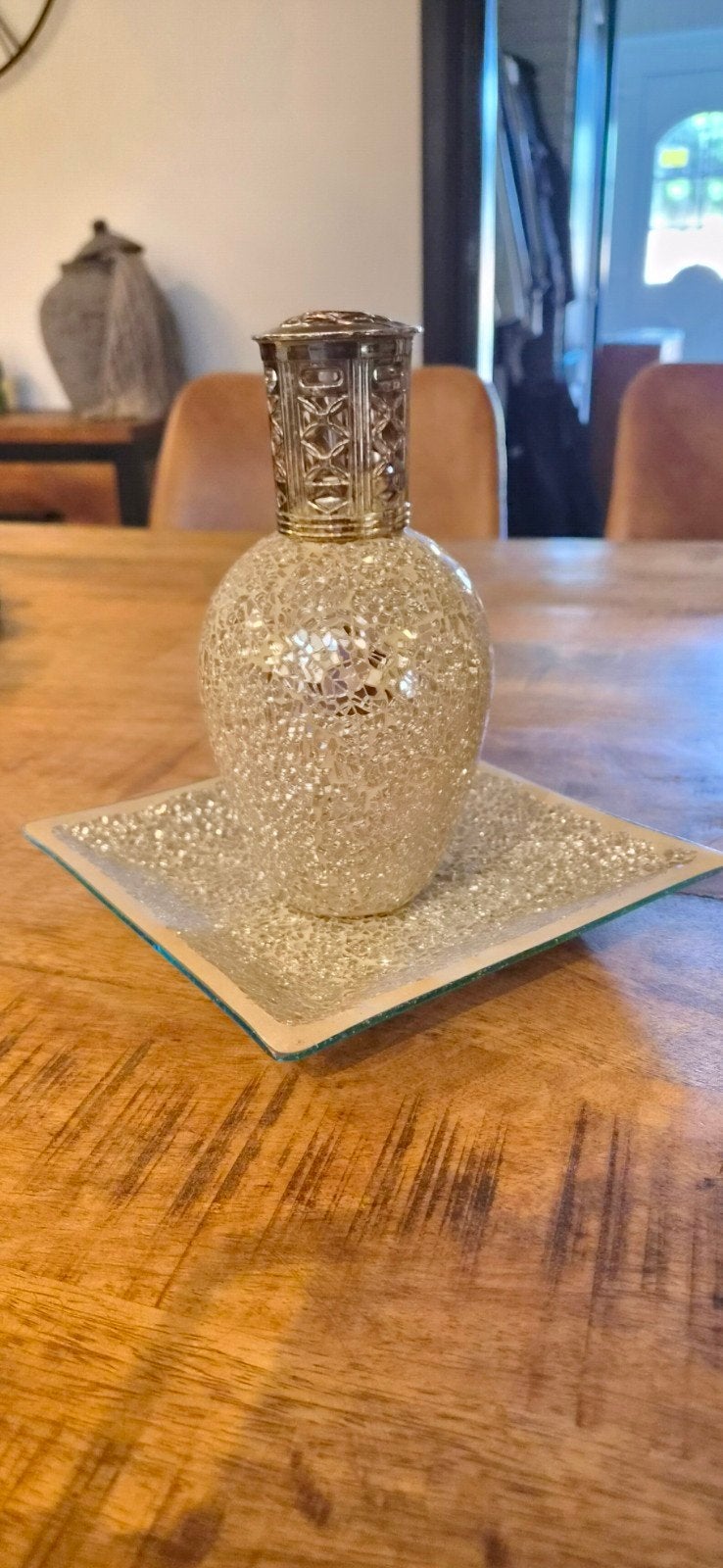 Decoratieve geurbrander met schaal - Zilver kleur, Ophalen of Verzenden, Zo goed als nieuw, Modern, Glas