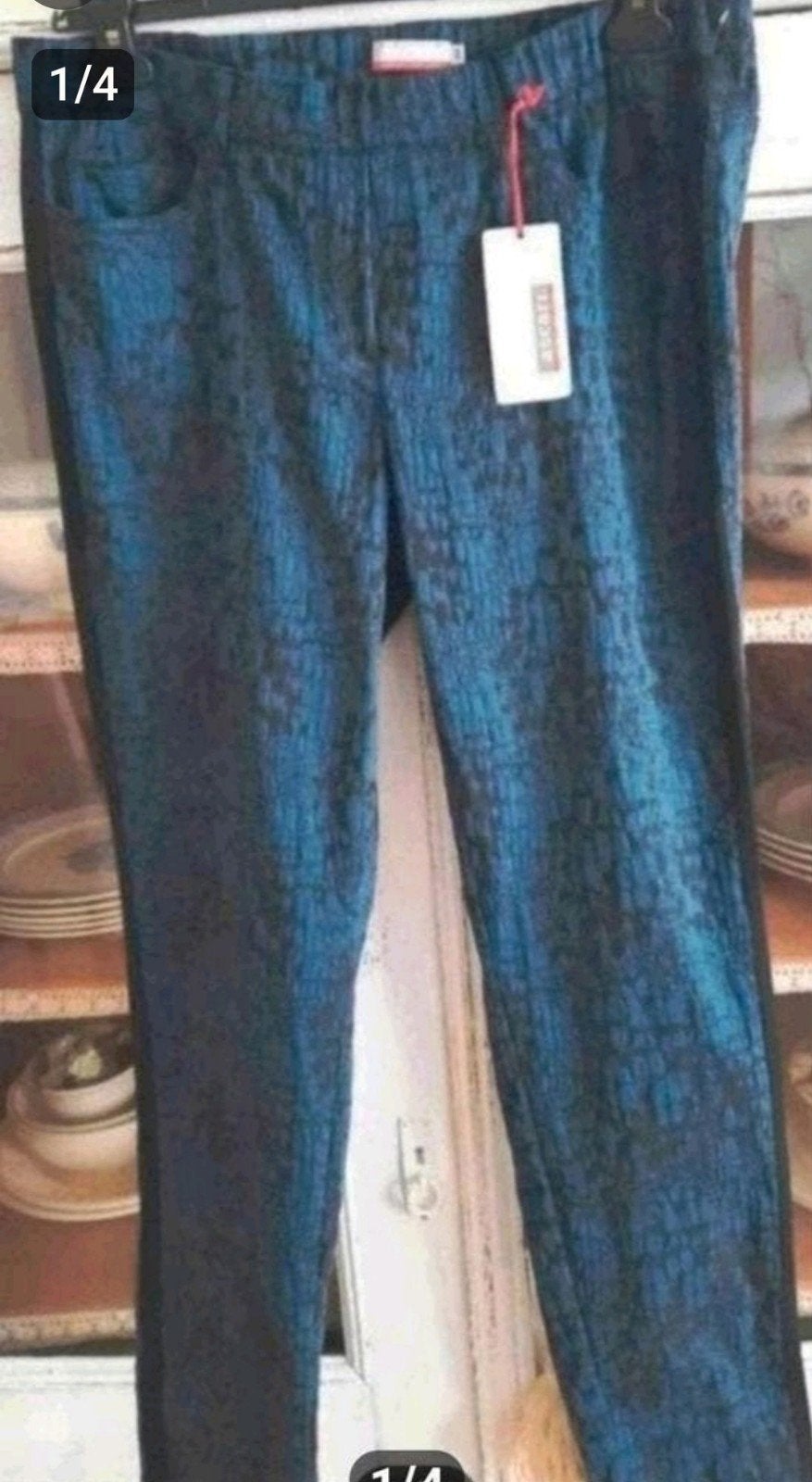 Nieuwe donkerblauw met zwart snakeprint stretch broek Ascari, Ascari, Maat 42/44 (L), Nieuw, Lang