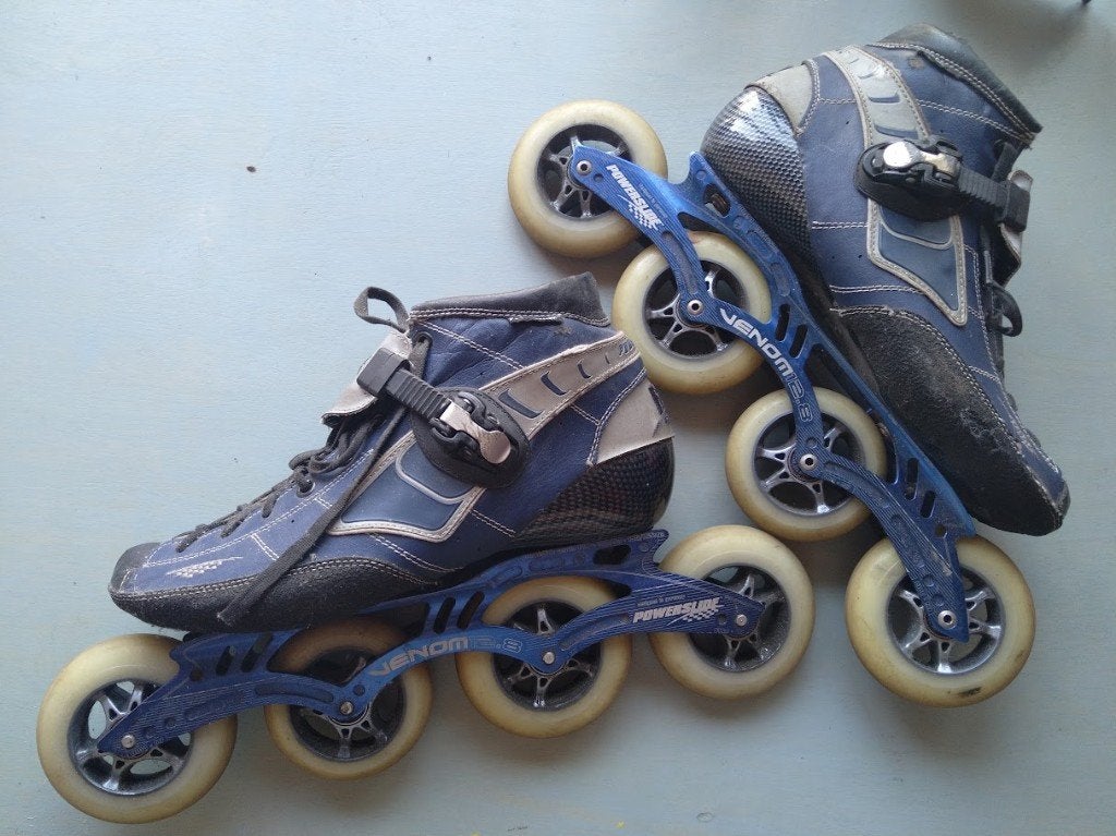 inline skates merk powerslide maat 45/11, Ophalen, Gebruikt, Inline skates 4 wielen, Powerslide