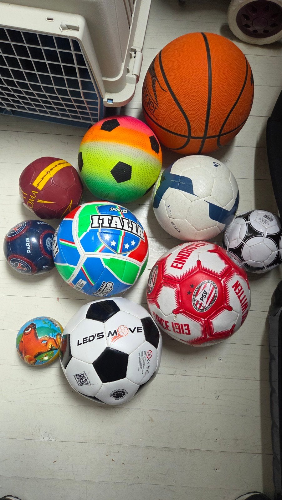 Partij ballen + Kipsta tas voor 8 grote ballen, Ophalen of Verzenden, Gebruikt, Bal