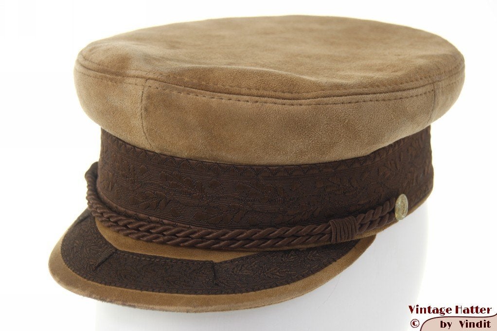 Vintage Kapiteinspet Prinz Heinrich beige bruin suede 55 = S