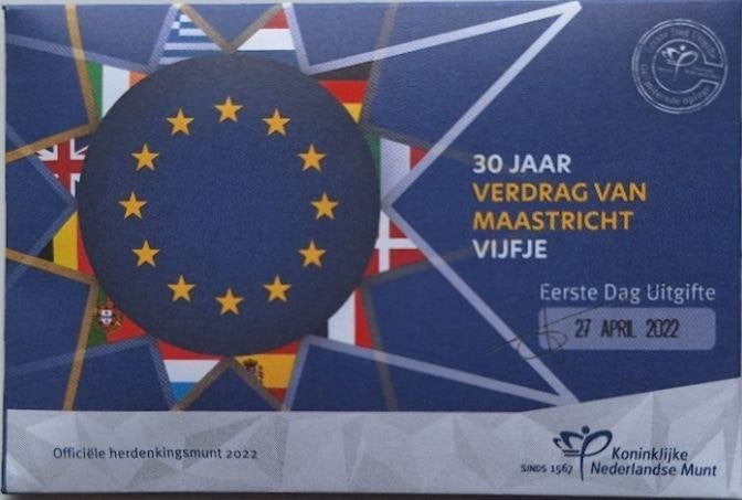 Coincard 2022 - 30 jaar Verdrag van Maastricht Vijfje - EDU, Verzenden, Overige landen, 5 euro, Setje
