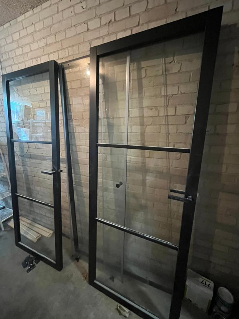 zwarte glazen deuren (77 X 201), Deurkozijn, Zo goed als nieuw, 150 tot 225 cm, Hout