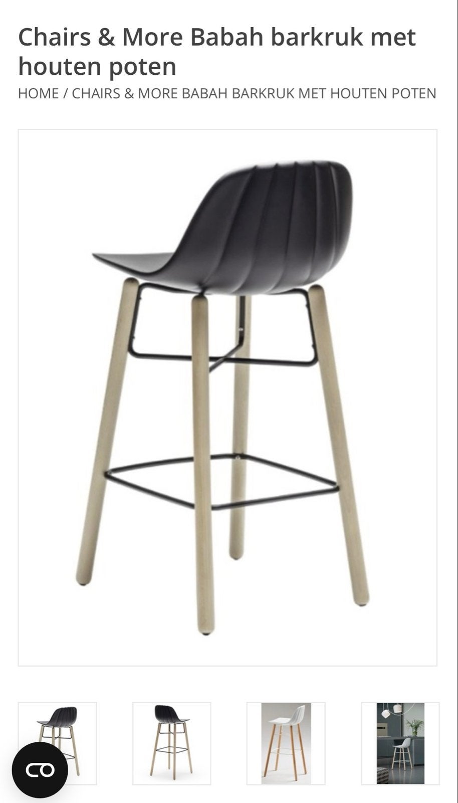 3x Chairs & More Babah barkrukken met houten poten, Huis en Inrichting, Barkrukken, Ophalen, Met voetsteun, 60 tot 90 cm, Zo goed als nieuw