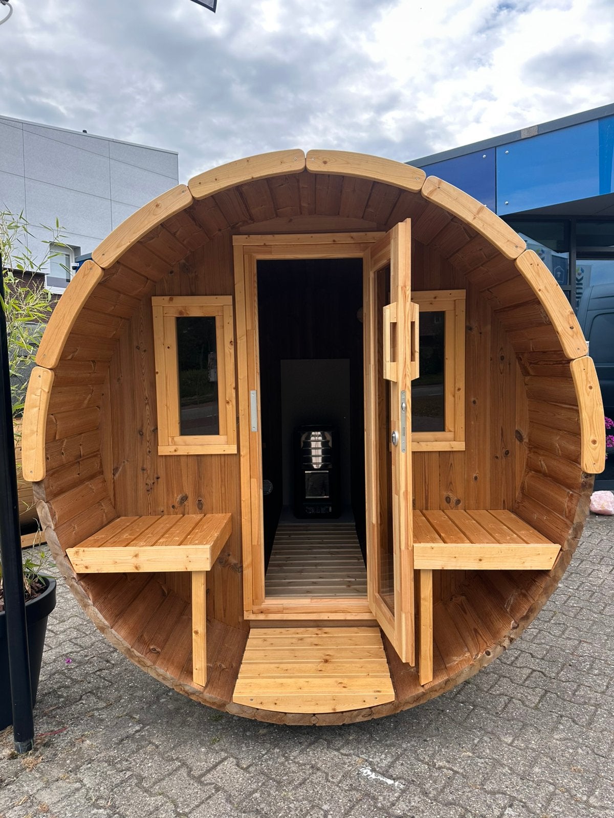 Barrel Sauna Thermo Wood  | Helemaal compleet | OP = OP, Sport en Fitness, Sauna, Info@inner-stillness.nl, Fins of Traditioneel