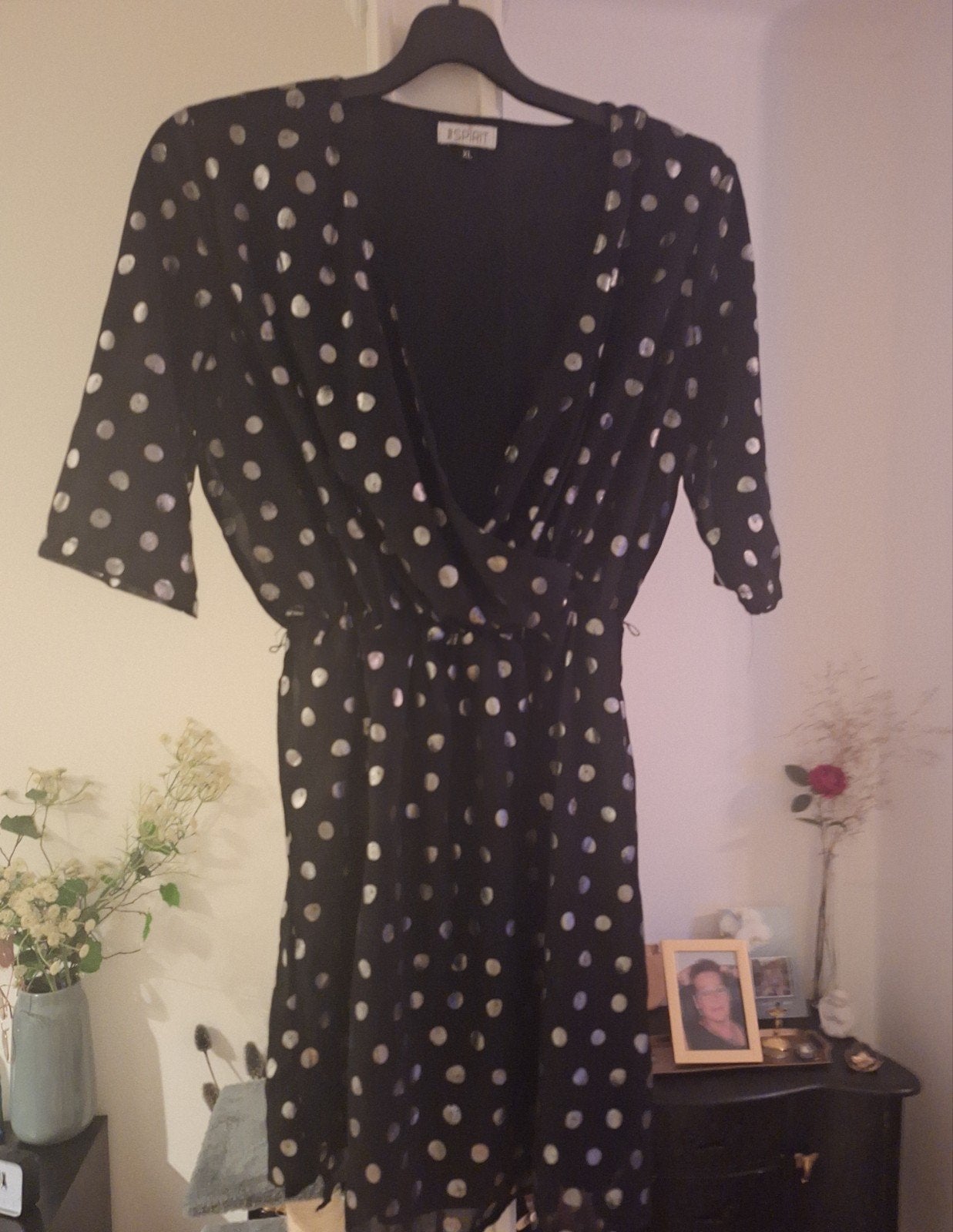 Jurkje zwart/zilveren stippen., Kleding | Dames, Jurken, Maat 38/40 (M), Zwart, Spirit, Nieuw